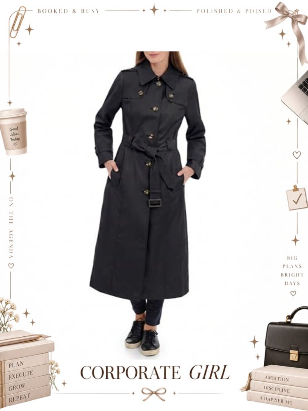 Classic Belted Epaulette Water Resistant Trench Coat Outerwear